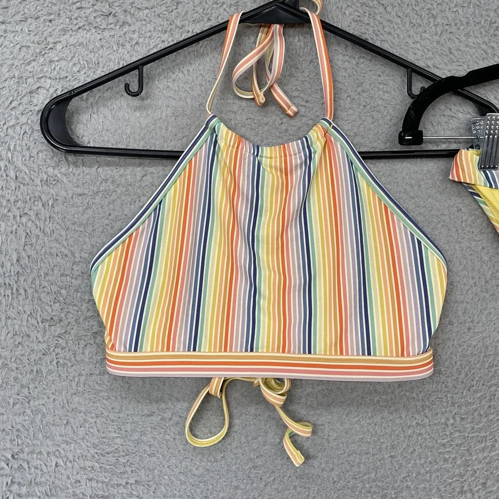 Marine Layer Bikini Set Womens XS Multicolor Rainbow Stripe Halter‎ Top Swim